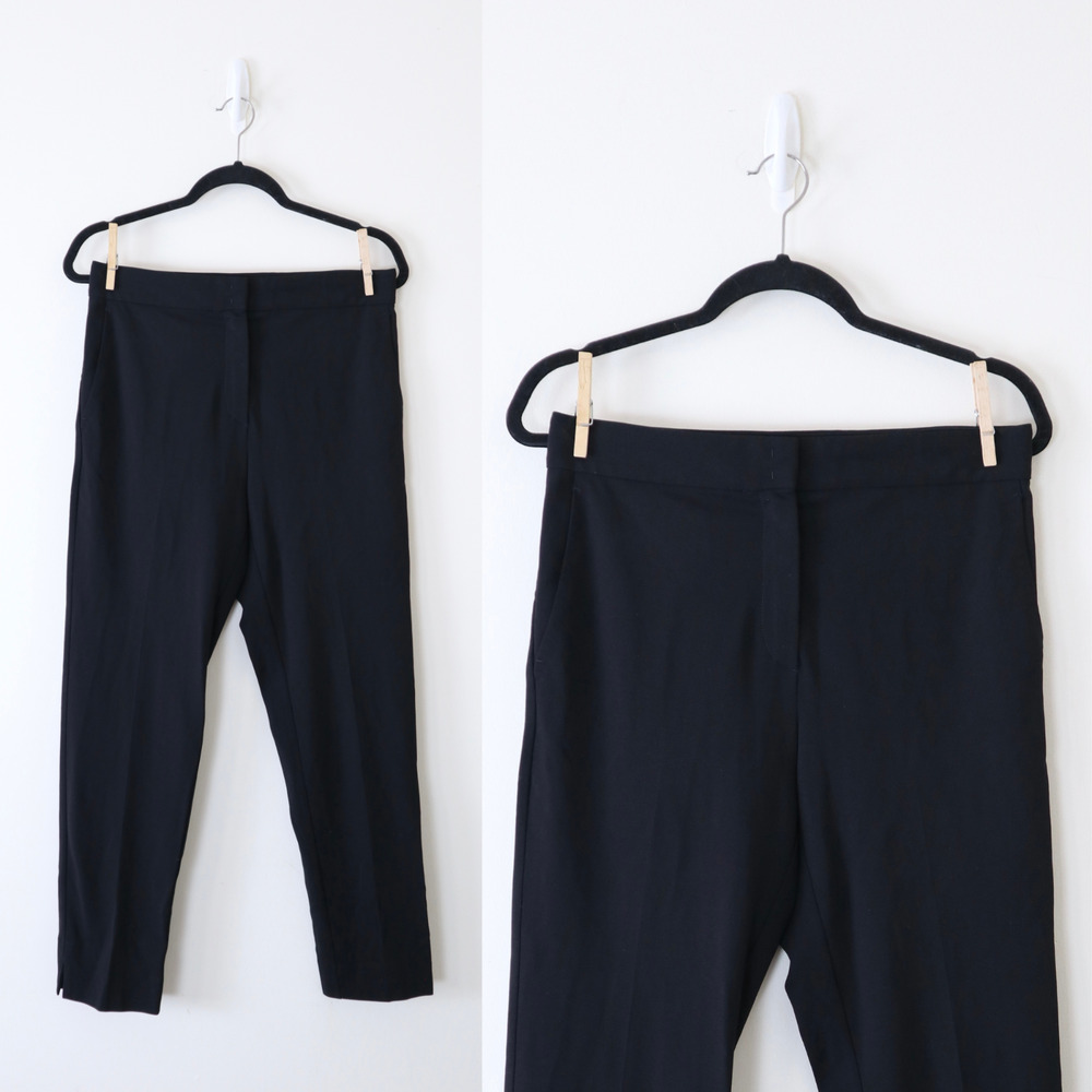 Max Mara US 10 Slim Leg Stretch Pants Flat Front Black
